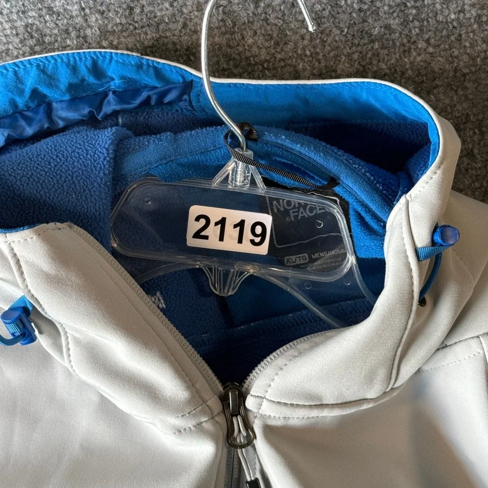 The North Face Apex Bionic Softshell Hooded Jacket Mens XL Gray Blue Full Zip